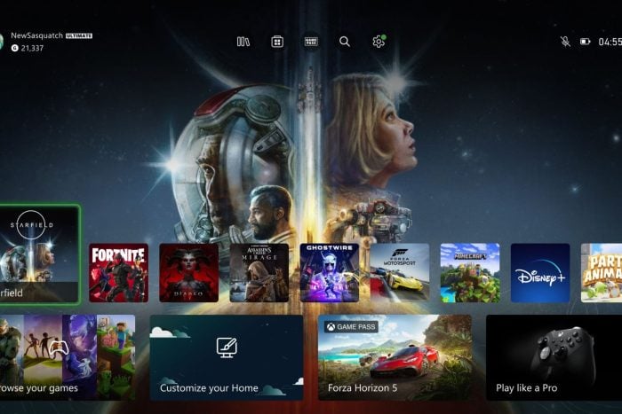 Xbox home screen