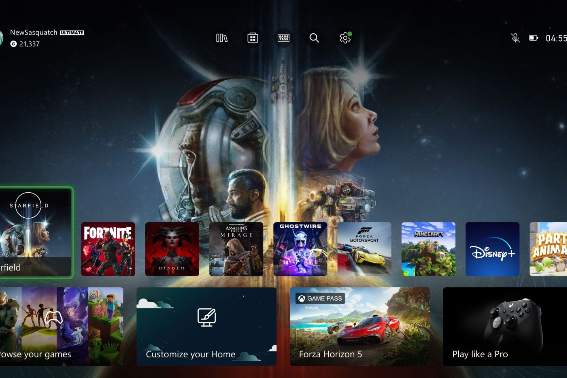 Xbox home screen