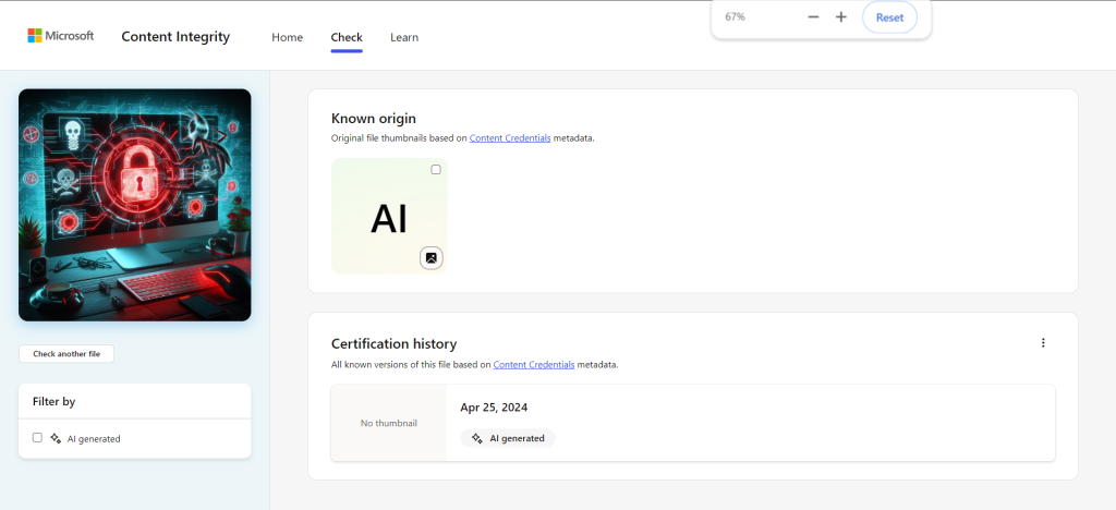 testing AI-generated image with Content Integrity