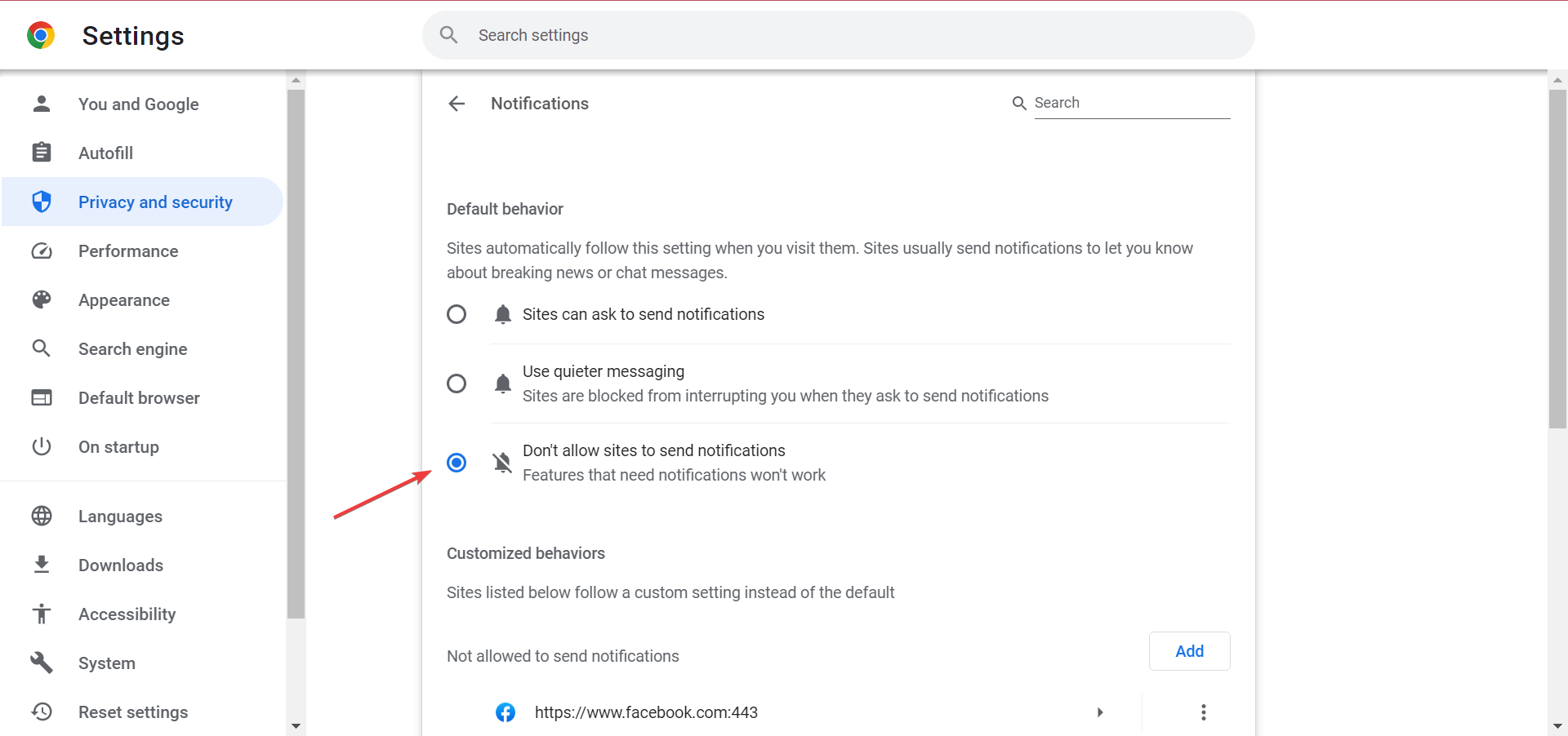 change setting for how to stop pop-ups on windows 10