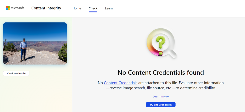 Testing Microsoft Content Integrity Tool with Joe Biden's picture